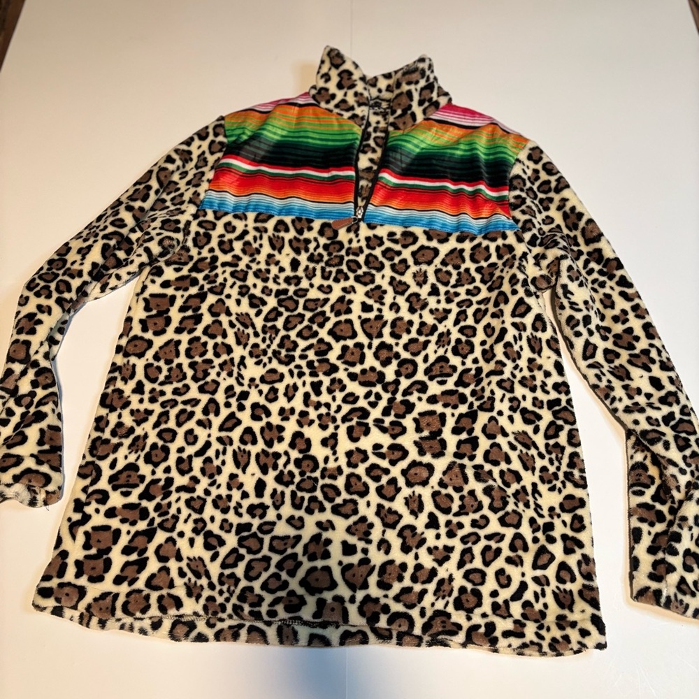 Leopard Print Southwest Sherpa 1/4 Zip Pullover Women’s 2XL Super Soft